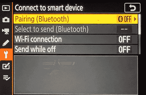 Connect to smart device submenu with Pairing (Bluetooth) set to ON