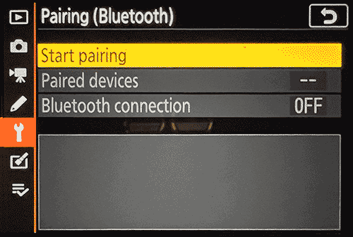 Pairing (Bluetooth) submenu with Start pairing selected